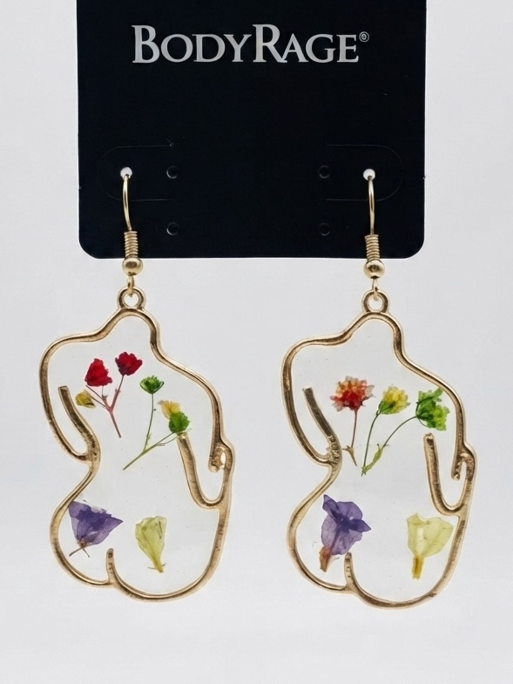 Gold Frame Floral Body Resin Drop Earrings
